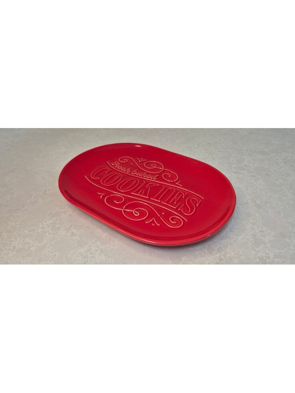 Hallmark Red Ceramic Cookie Platter Christmas Holiday Serving Plate Tray 11x8